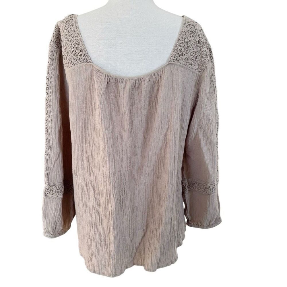 Soft Surroundings Asilah Taupe Square Neck Lace Pullover Peasant Blouse Top XL - Picture 3 of 8